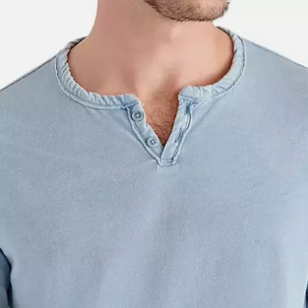 NWT Lucky Brand Men's Long Sleeve Triblend Notch Neck Henley with button closur - Picture 10 of 15